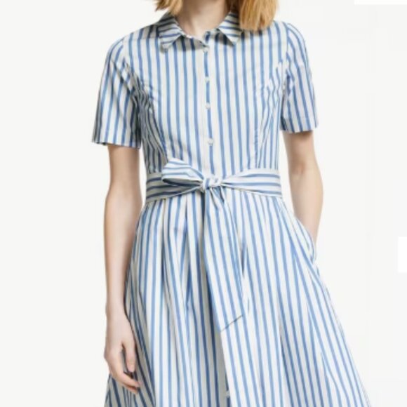 Boden Anastasia Tie Front Shirtdress Blue White Stripe Size US 4R UK 8R - Picture 1 of 4